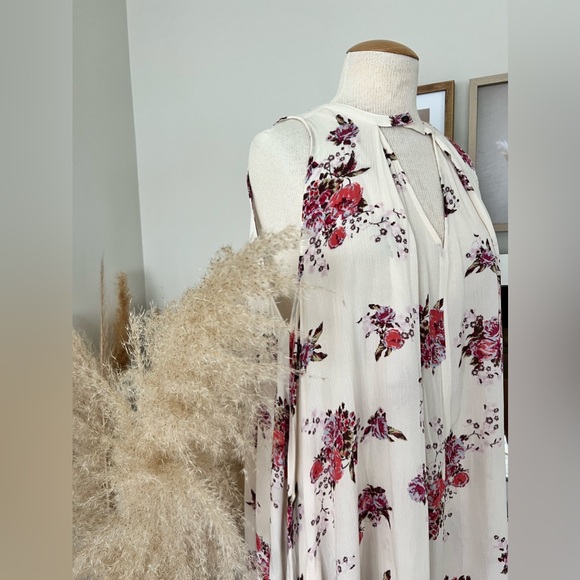 Free People Tree Swing Cream Pink Floral Mini Dress Tunic With Pockets Size S/M - Picture 5 of 17